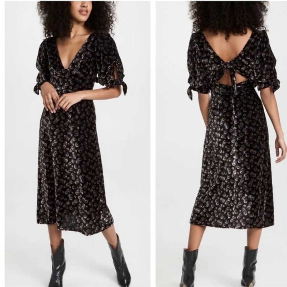 Sea New York Puff-Sleeved Maxi Valerie Velvet Back Tie‎ Dress